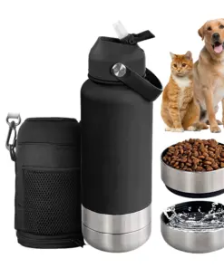 Insulated Dog Water Bottle – 32 oz 3-in-1 Travel Feeder