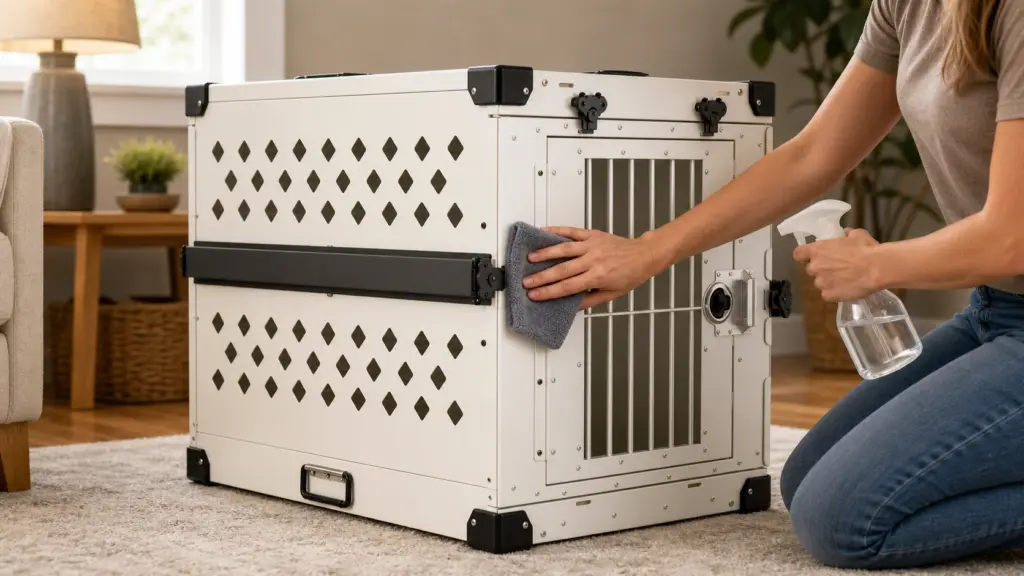 White mydog kennel cleaning scene